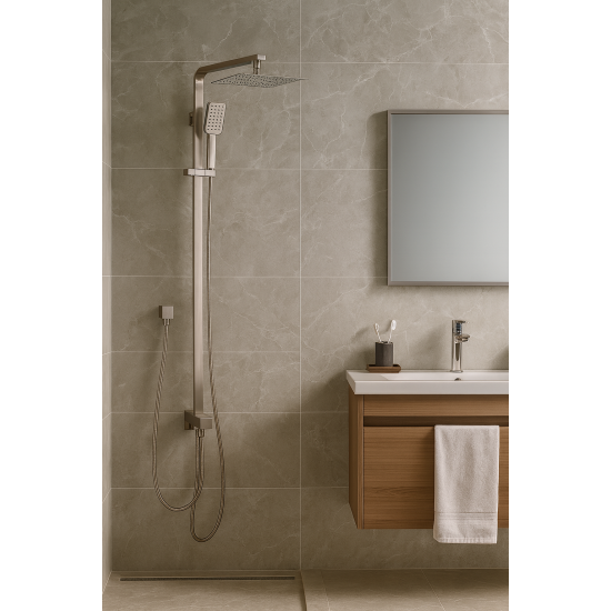 10 inch 250mm Square Brushed Nickel Twin Shower Set Top/Bottom Inlet